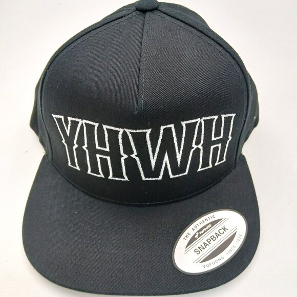 Solid Black Flatbill Mesh Snapback Yahweh Embroidered - Picture 1 of 4